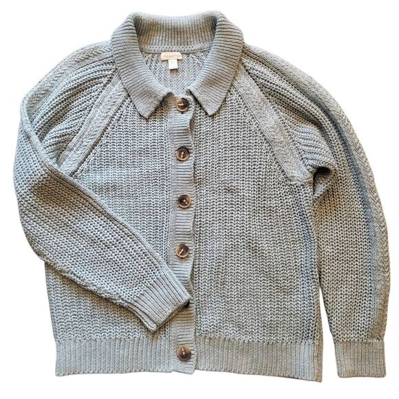 Garnet Hill Cardigan Sweater Women's Large Tourmaline Maren Organic Cotton Linen - Picture 2 of 6